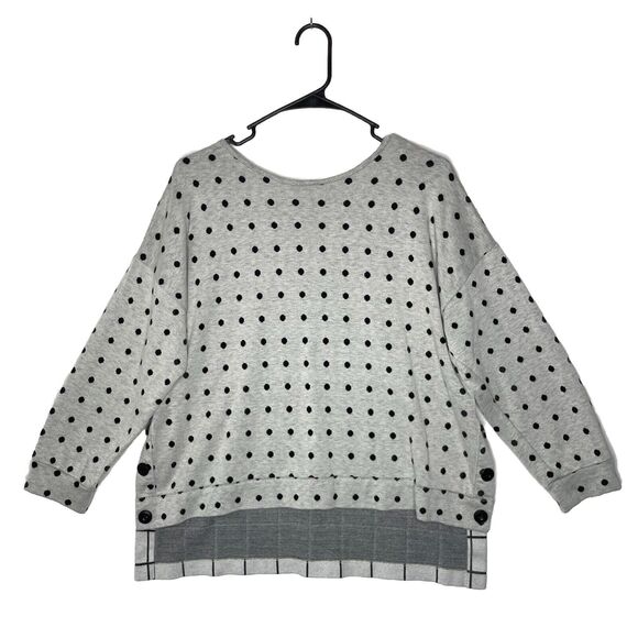 Shannon Passero Boho Art Knit Sweater Petite Small Gray Mixed Print Button Top - Picture 1 of 8